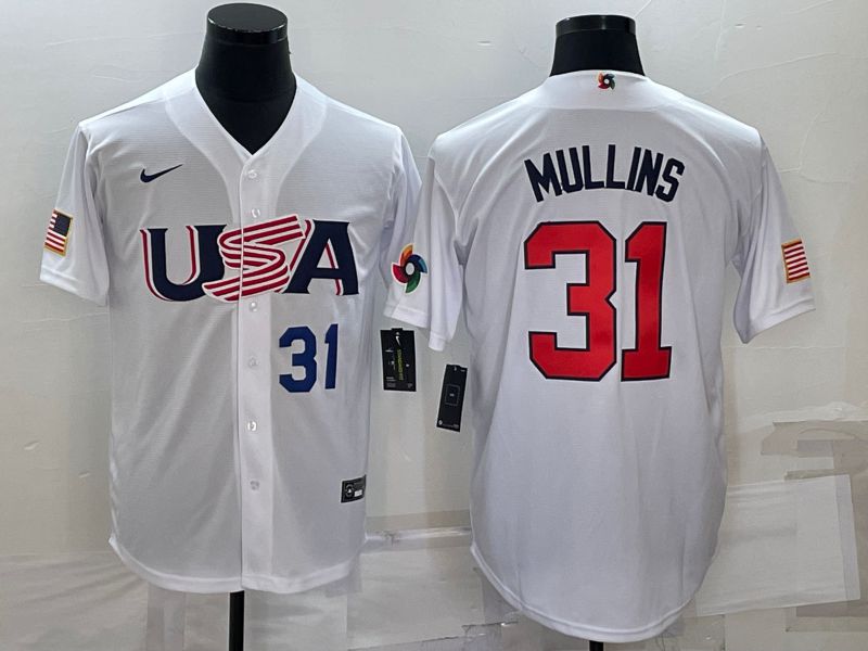 Men 2023 World Cub USA #31 Mullins White Nike MLB Jersey1